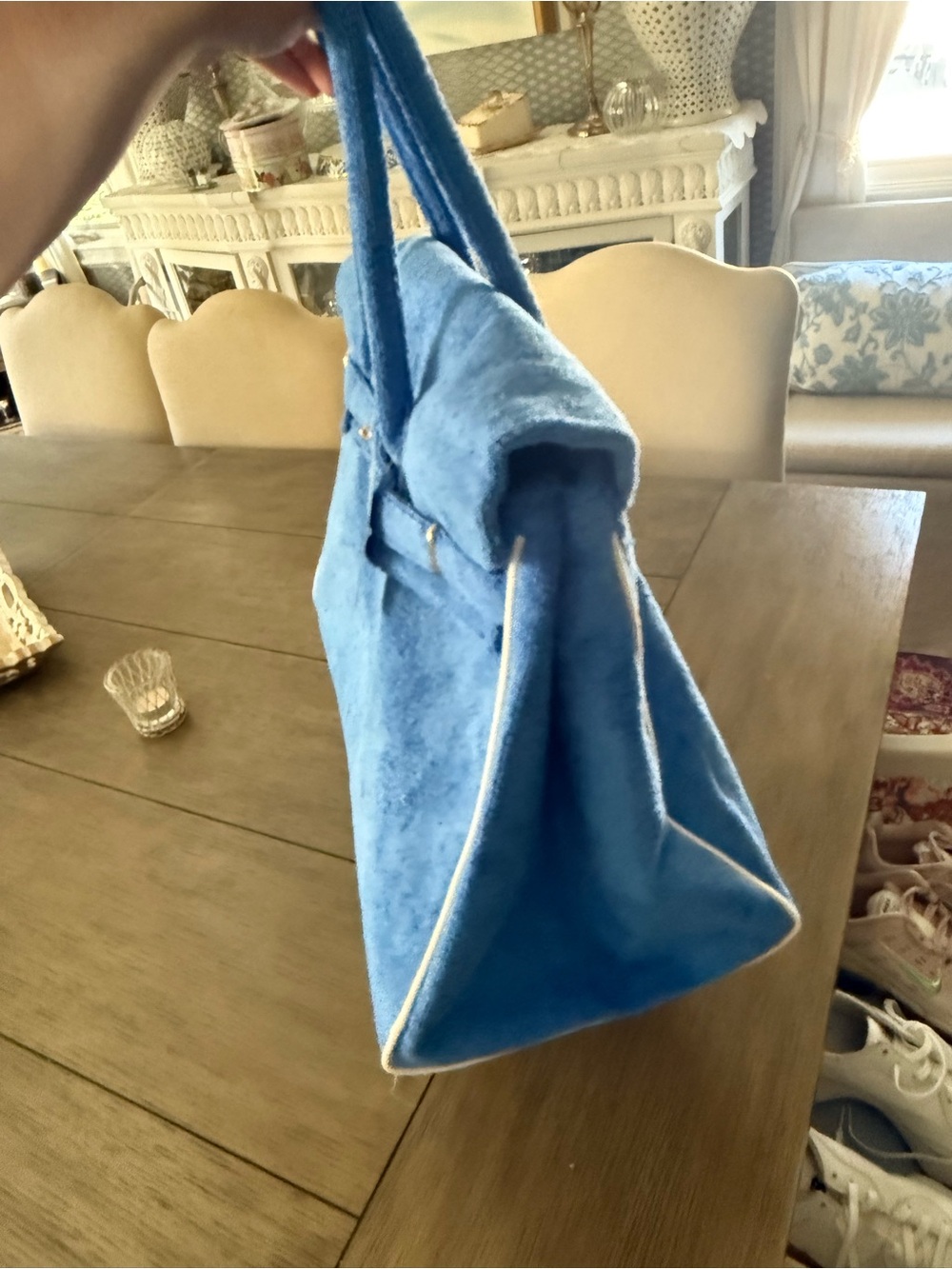 Blue Terrycloth Top-Handle Tote Bag - Picture 2 of 4